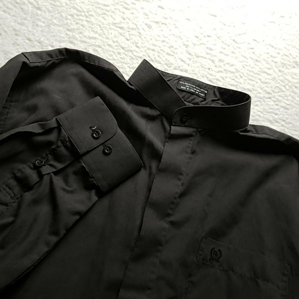 Daniel Ellissa Dress Shirt Mens 16.5 34/35 Black Regular Fit Band Collar LS